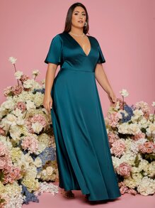 SHEIN Belle 大碼V領蝴蝶袖伴娘洋裝