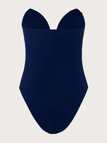 SHEIN Solid Sweetheart Neckline Tube Bodysuit - Navy Blue - View 2