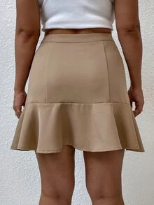 Váy Plus Size Viên lá sen màu trơn Thanh lịch - Màu Khaki - Xem 2