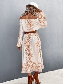 GENKIRA 印花前打結燈籠袖不附腰帶連衣裙 - 彩色 - 查看 2