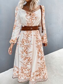 GENKIRA 印花前打結燈籠袖不附腰帶連衣裙 - 彩色 - 查看 3