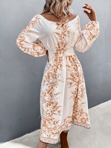 GENKIRA 印花前打結燈籠袖不附腰帶連衣裙 - 彩色 - 查看 4