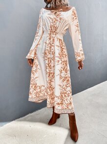GENKIRA 印花前打結燈籠袖不附腰帶連衣裙 - 彩色 - 查看 5