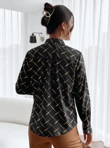 Seusyu Argyle Print Notched Neckline Blouse - Black - View 2