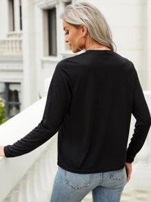 SHEIN LUNE Heart Print Round Neck Tee - Black - View 2