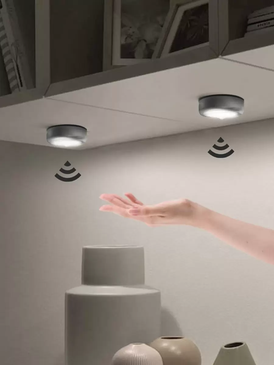 1入組塑膠櫃底燈圓形感應小夜燈 - 白色 - 查看 1