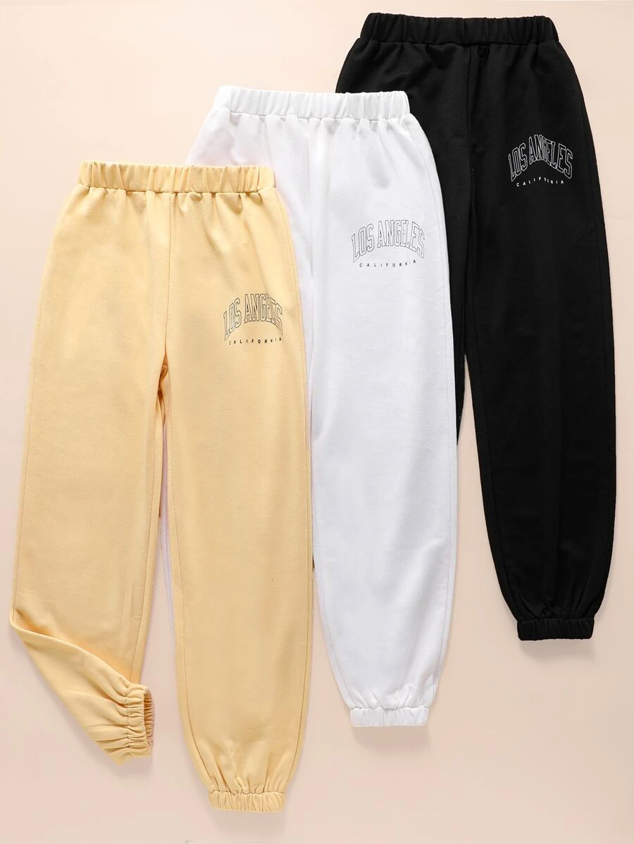SHEIN Niñas 3 piezas Pantalones deportivos con estampado de letra de cintura elástica