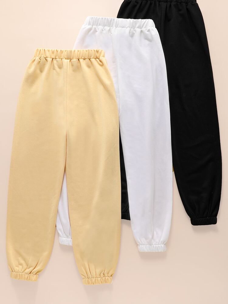 SHEIN Girls 3pcs Letter Graphic Elastic Waist Joggers - Multicolor - View 2