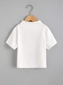 女孩蝴蝶刺繡補丁貼小高領T恤 - 白色 - 查看 2