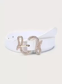 Rhinestone Decor Serpentine Buckle Belt - White - View 1