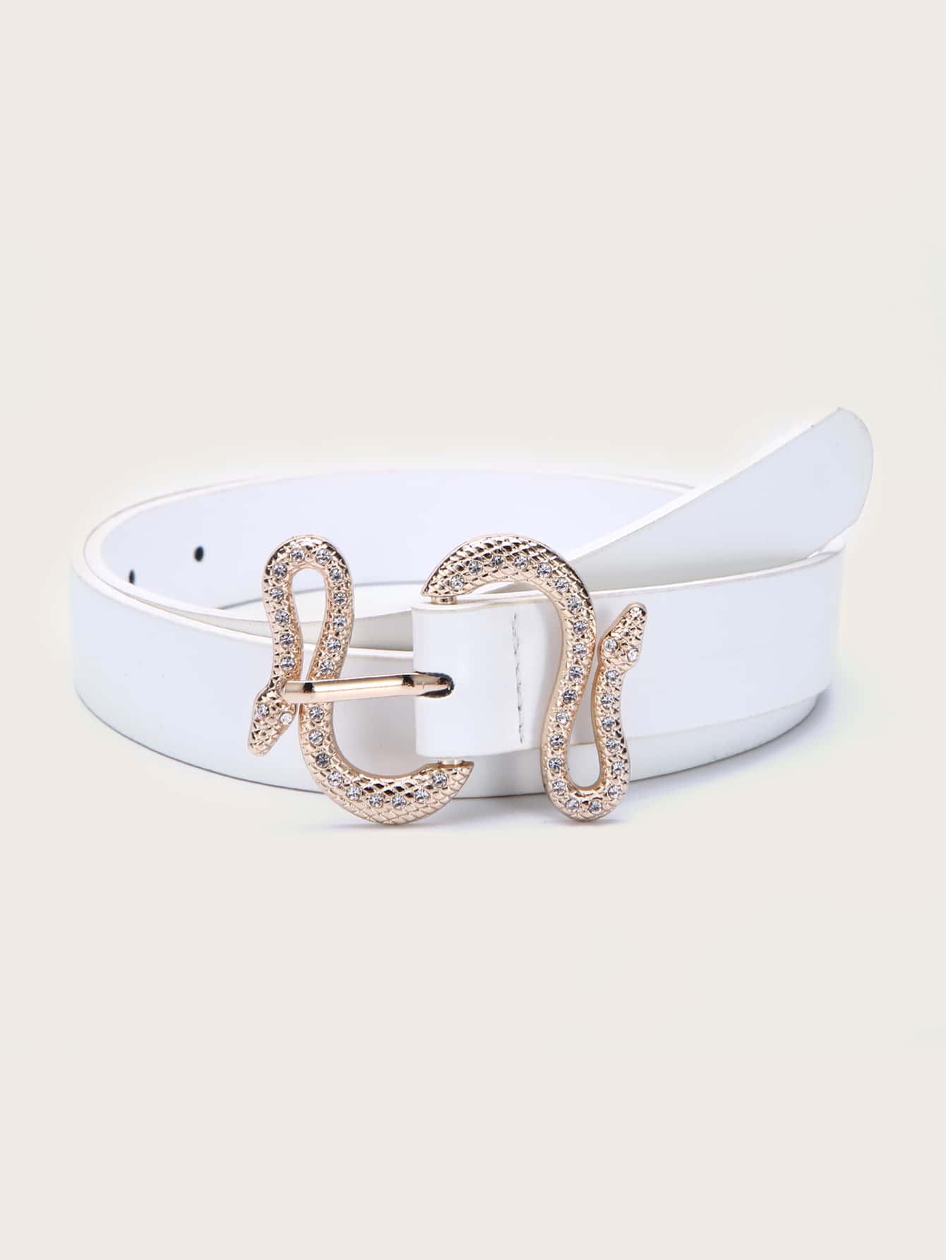 Rhinestone Decor Serpentine Buckle Belt - White - View 1