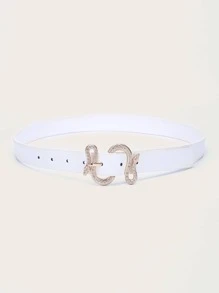 Rhinestone Decor Serpentine Buckle Belt - White - View 2