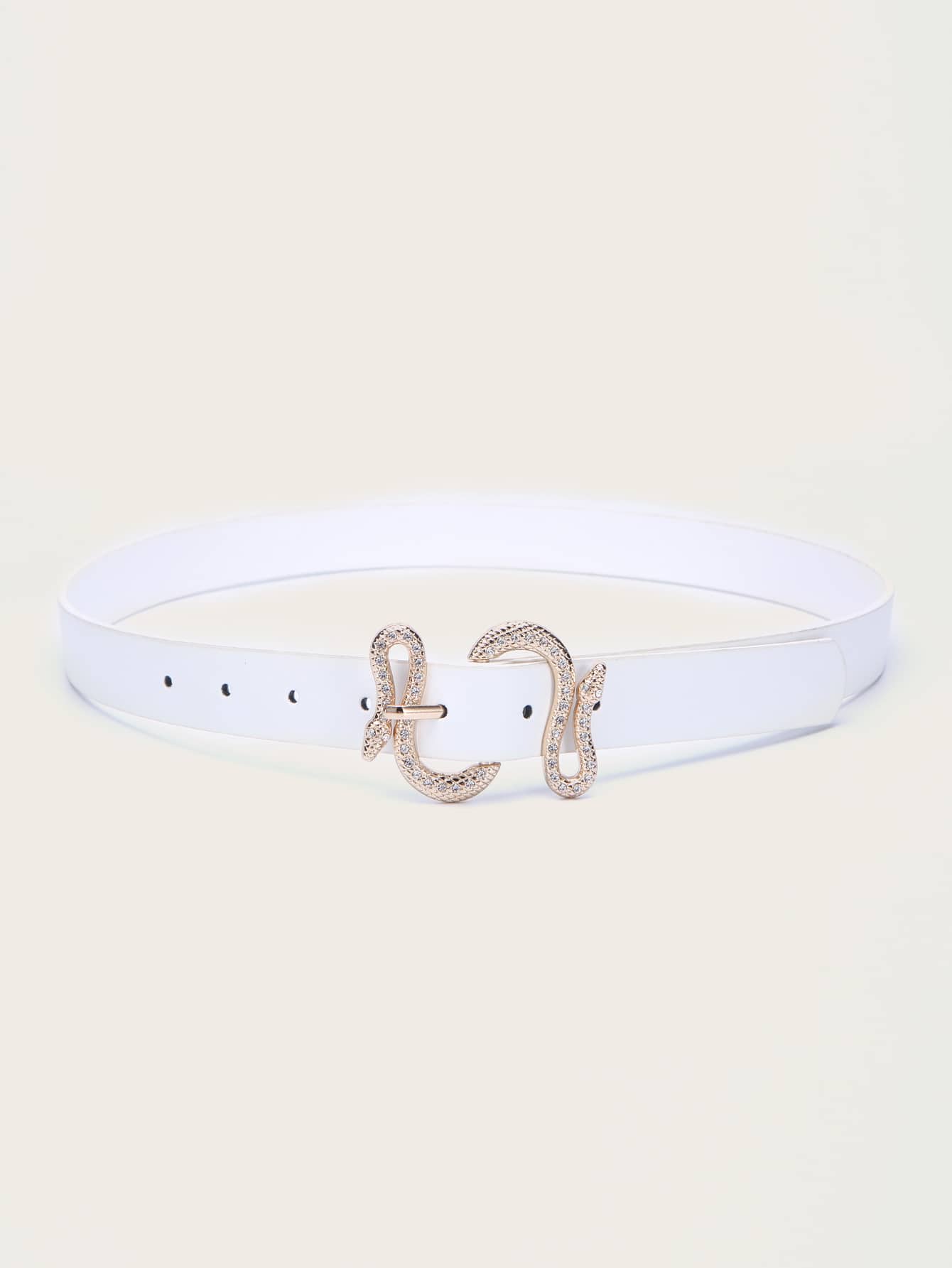 Rhinestone Decor Serpentine Buckle Belt - White - View 2
