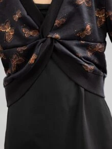 Girls Butterfly Print Twist Front Top & Dress - Black - View 4
