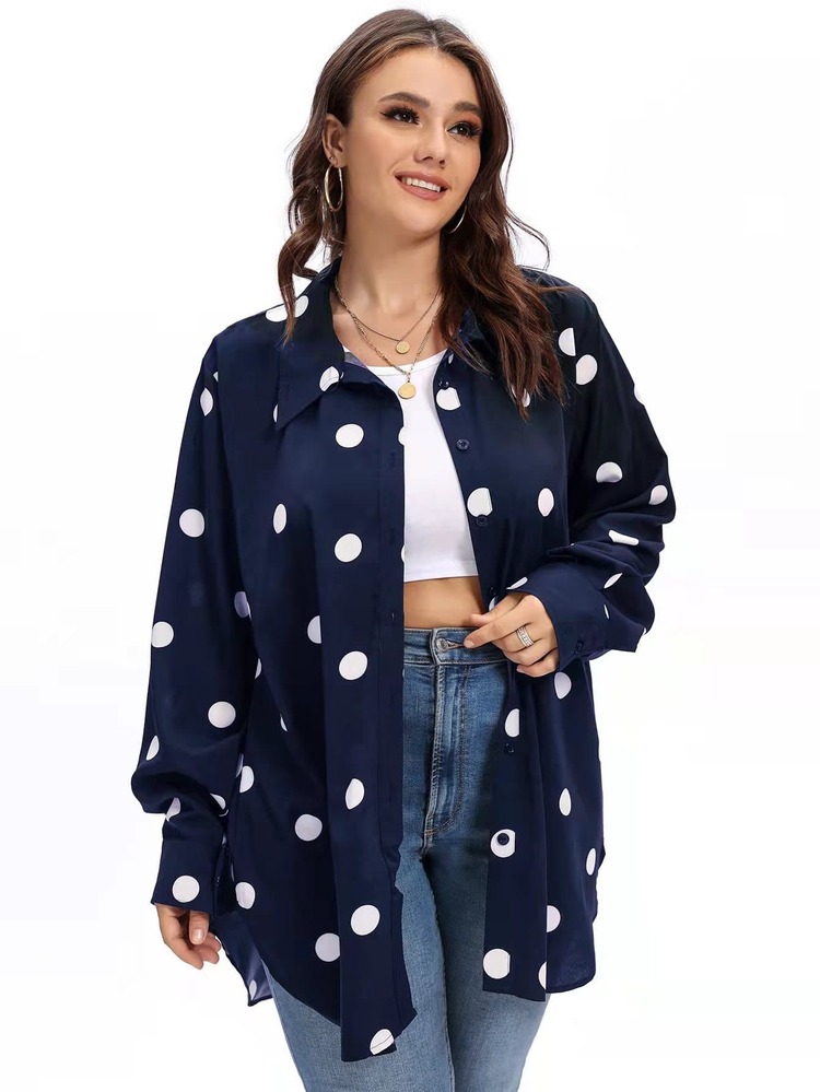 Camisa de lunares con botón - Azul Marino - Añade 1