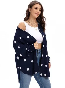 Plus Polka Dot Button Through Shirt - Navy Blue - View 4