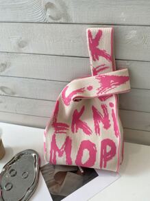 Letter Graphic Crochet Bag Valentines - Multicolor - View 1