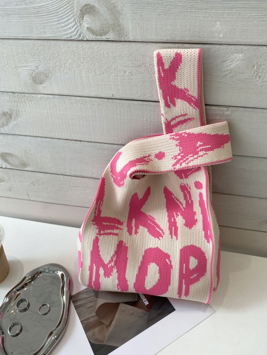 Letter Graphic Crochet Bag Valentines - Multicolor - View 1