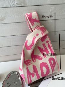 Letter Graphic Crochet Bag Valentines - Multicolor - View 3