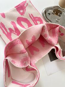 Letter Graphic Crochet Bag Valentines - Multicolor - View 5