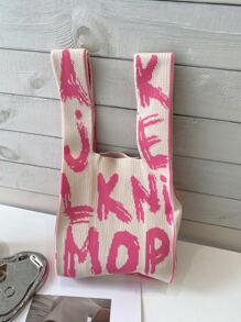 Letter Graphic Crochet Bag Valentines - Multicolor - View 6