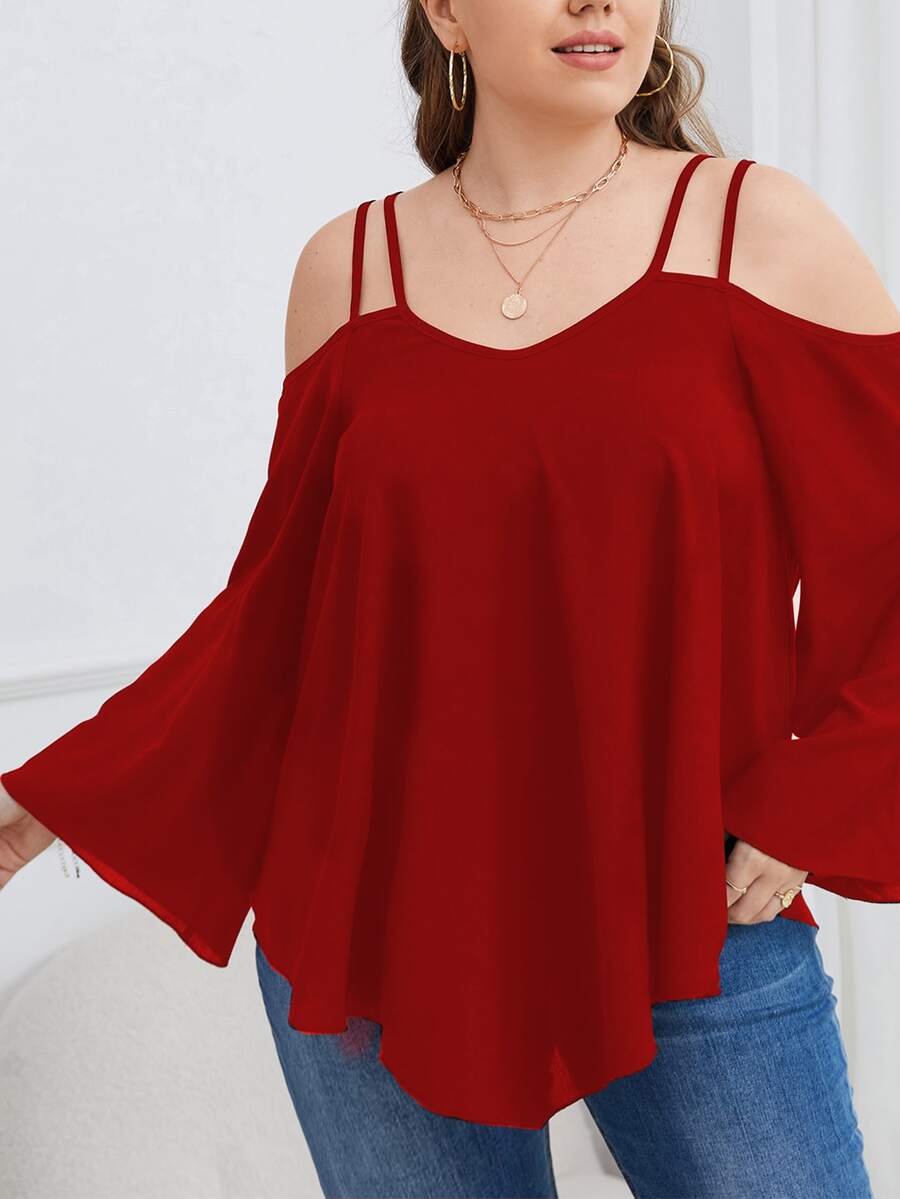 SHEIN LUNE 大碼素色挖肩襯衫 - 紅色 - 查看 1