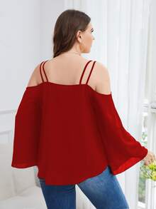 SHEIN LUNE 大碼素色挖肩襯衫 - 紅色 - 查看 2