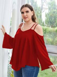 SHEIN LUNE 大碼素色挖肩襯衫 - 紅色 - 查看 3