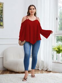 SHEIN LUNE 大碼素色挖肩襯衫 - 紅色 - 查看 4