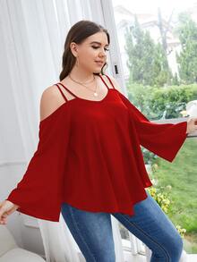 SHEIN LUNE 大碼素色挖肩襯衫 - 紅色 - 查看 5