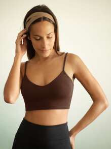 SHEIN EZwear Áo hai dây màu trơn Gợi cảm - Cà phê nâu - Xem 1