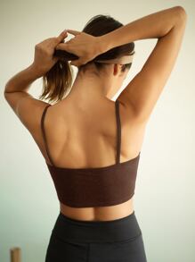 SHEIN EZwear Áo hai dây màu trơn Gợi cảm - Cà phê nâu - Xem 2