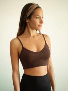 SHEIN EZwear Áo hai dây màu trơn Gợi cảm - Cà phê nâu - Xem 3