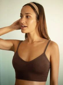 SHEIN EZwear Áo hai dây màu trơn Gợi cảm - Cà phê nâu - Xem 5