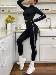 Set bộ đồ thể thao Dây kéo Ruy băng Lá thư - màu đen - Xem 1