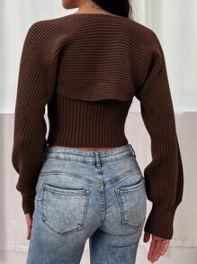 SHEIN Unity Ripped Knit Knit Tube Top With Bolero - Chocolate Brown - View 2