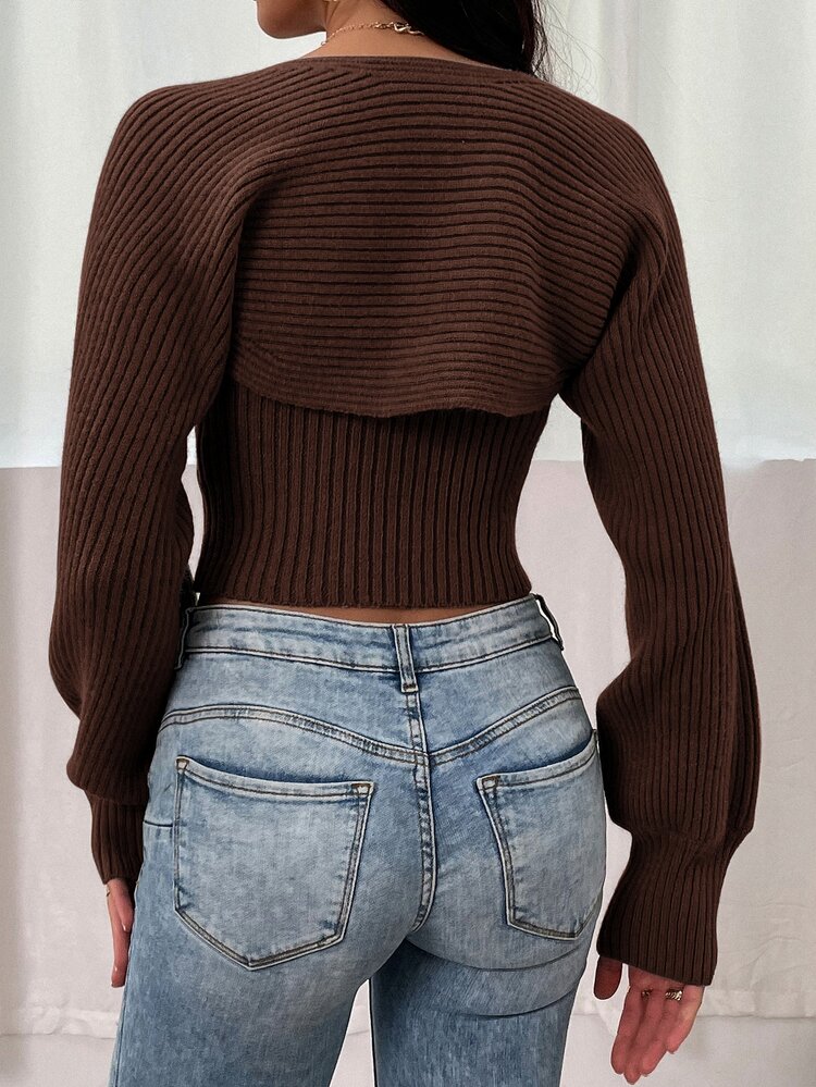 Chiquease Ripped Knit Knit Tube Top With Bolero - Chocolate Brown - View 2