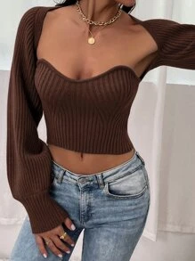 SHEIN Unity Ripped Knit Knit Tube Top With Bolero - Chocolate Brown - View 4