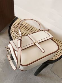 Minimalist Metal Decor Flap Square Bag - White - View 5