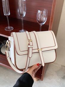 Minimalist Metal Decor Flap Square Bag - White - View 3