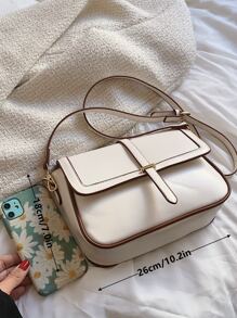 Minimalist Metal Decor Flap Square Bag - White - View 6