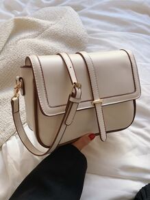 Minimalist Metal Decor Flap Square Bag - White - View 4