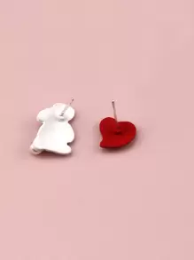 Rabbit & Heart Decor Stud Earrings Valentines,Mom,Mother,Mother's Day,Gift - Multicolor - View 2