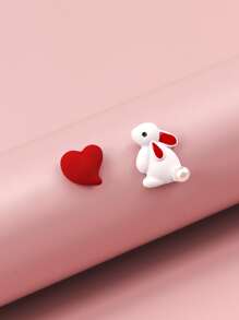 Rabbit & Heart Decor Stud Earrings Valentines,Mom,Mother,Mother's Day,Gift - Multicolor - View 3
