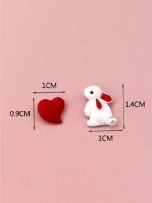 Rabbit & Heart Decor Stud Earrings Valentines,Mom,Mother,Mother's Day,Gift - Multicolor - View 4