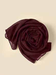 1pc Solid Color Arabic Hijab Scarf, Head Wrap, Suitable For Mosque - Maroon - View 2