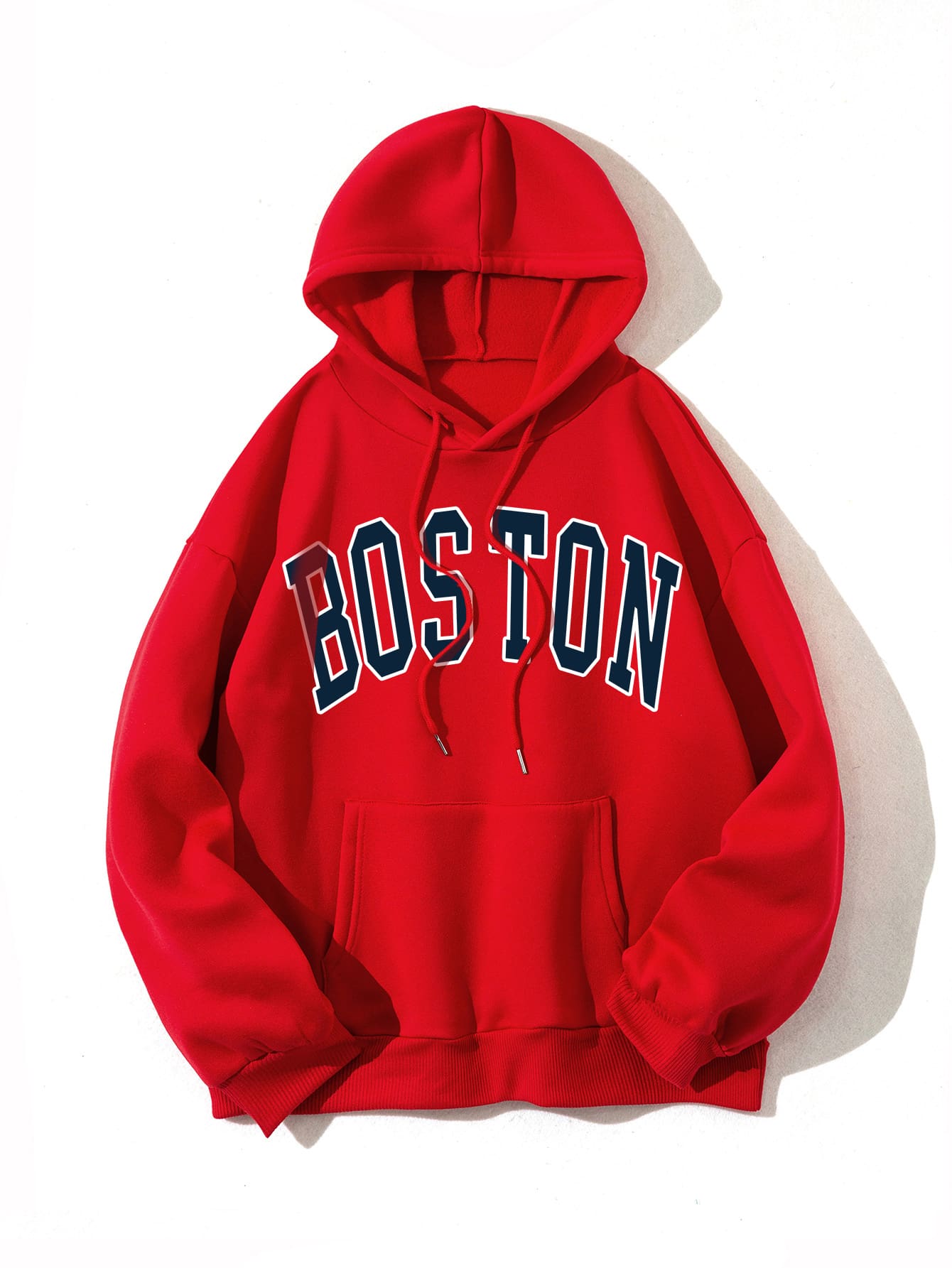 INAWLY Letter Graphic Drawstring Thermal Lined Hoodie - Red - View 1