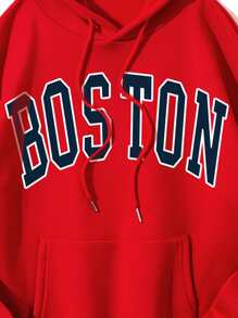 INAWLY Letter Graphic Drawstring Thermal Lined Hoodie - Red - View 5