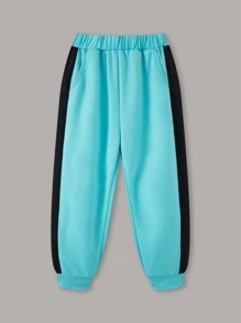 Girls Zipper Detail Raglan Sleeve Contrast Side Seam Hoodie & Sweatpants