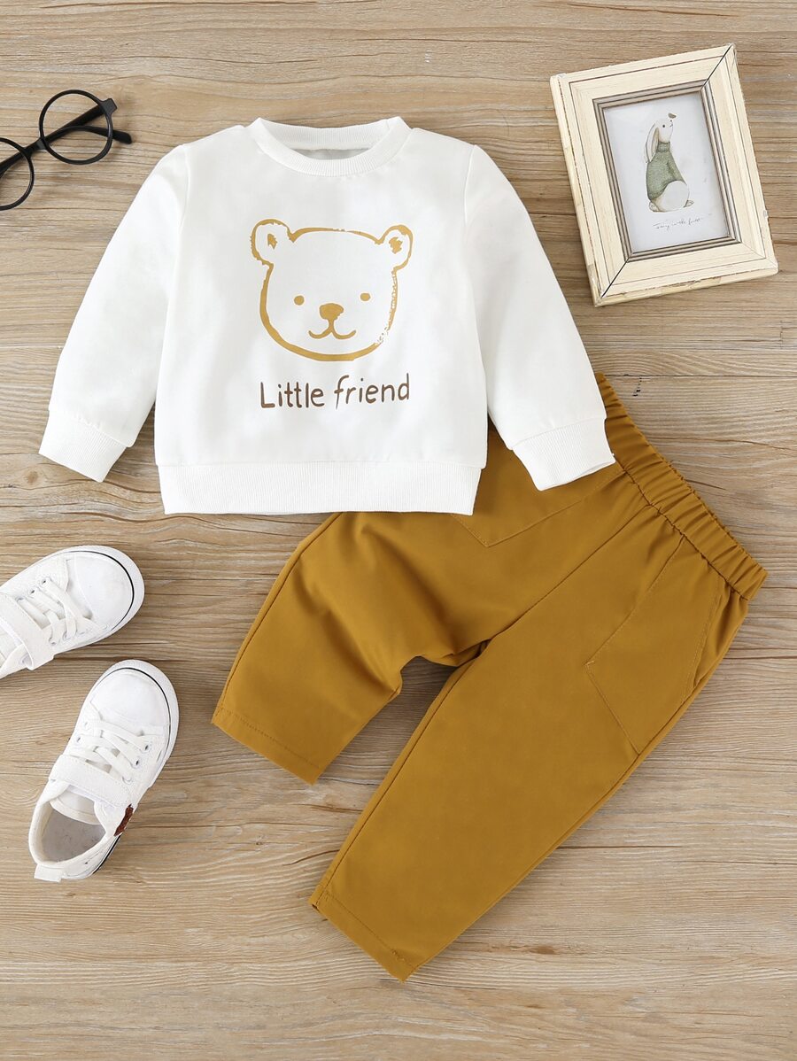 Baby Boy Bear And Letter Graphic Sweatshirt & Trousers - Multicolor - View 1